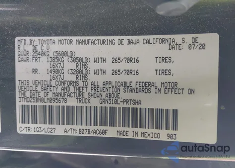 2020 Toyota Tacoma Trd Off-Road z USA, uszkodzony, nr VIN 3TMDZ5BN8LM095678